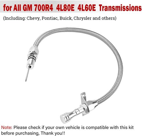 Firewall Mounted Trans Flexable Dipstick with Stainless Steel Braided Housing Compatible for GM Chevy 4L80E / 700R4 / 4L60E Transmissions, with Funnel Adapter Tube, Sliver in Saudi Arabia