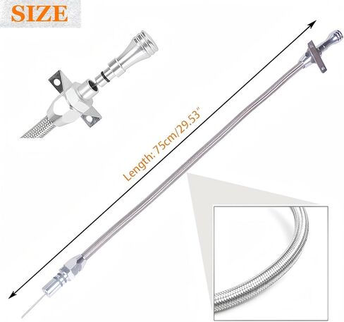Firewall Mounted Trans Flexable Dipstick with Stainless Steel Braided Housing Compatible for GM Chevy 4L80E / 700R4 / 4L60E Transmissions, with Funnel Adapter Tube, Sliver in Saudi Arabia