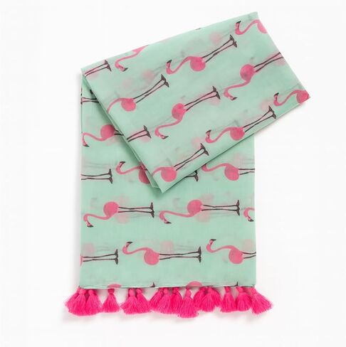 stylesilove Lightweight Womens Flamingo Tassels Soft Cotton Scarf Shawl in Kuwait