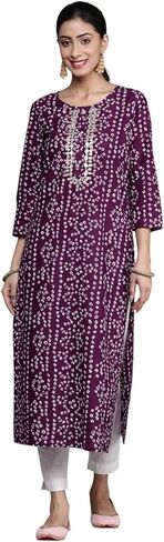 Women Bandhani المطرزة مرآة العمل القطن كورتا - ارتداء عرقي ، عارضة واحتفال ، مريحة وأنيقة in Kuwait