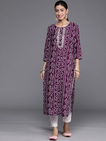 Women Bandhani المطرزة مرآة العمل القطن كورتا - ارتداء عرقي ، عارضة واحتفال ، مريحة وأنيقة in Kuwait