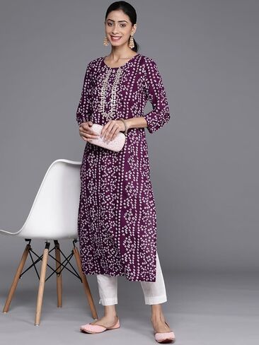 Women Bandhani المطرزة مرآة العمل القطن كورتا - ارتداء عرقي ، عارضة واحتفال ، مريحة وأنيقة in Kuwait