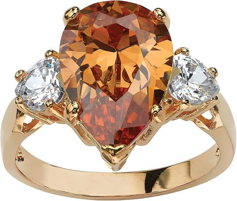 Palm Beach Jewelry 14K Yellow Gold Plated Pear Cut Champagne Cubic Zirconia Ring in Saudi Arabia
