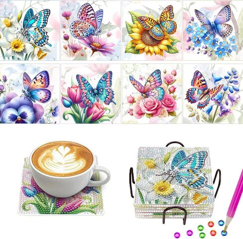 Square Diamond Art Coasters Set of 8 with Holder Sunflower Diamond Painting Coasters Kits for Adults Cork Pads DIY Diamond Coaster for Adults Diamond Art Coasters Kits in Kuwait