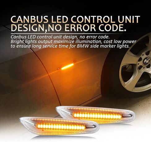 D-Lumina Chrome Sequential Amber LED Side Marker Lights Turn Signal Lamp for BMW E90 E91 E92 E93 E46 E53 E60 E61 X3 E83 X1 E84 E81 E82 E87 E88 Side Marker Light, Clear Lens Side marker, Pack of 2 in Saudi Arabia