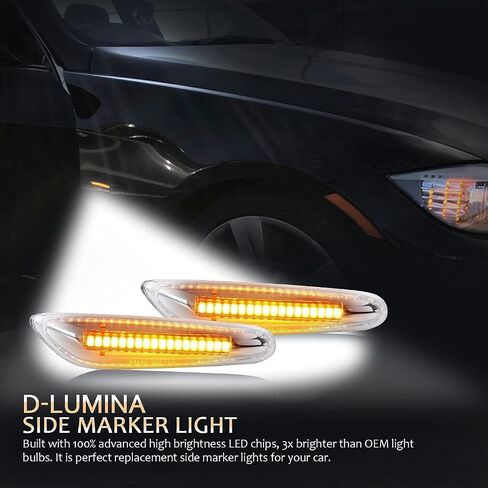 D-Lumina Chrome Sequential Amber LED Side Marker Lights Turn Signal Lamp for BMW E90 E91 E92 E93 E46 E53 E60 E61 X3 E83 X1 E84 E81 E82 E87 E88 Side Marker Light, Clear Lens Side marker, Pack of 2 in Saudi Arabia