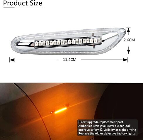 D-Lumina Chrome Sequential Amber LED Side Marker Lights Turn Signal Lamp for BMW E90 E91 E92 E93 E46 E53 E60 E61 X3 E83 X1 E84 E81 E82 E87 E88 Side Marker Light, Clear Lens Side marker, Pack of 2 in Saudi Arabia
