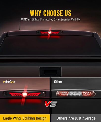 Partsam Eagle-Wing LED 3rd Third Third Brake Light مع استبدال Strobe لـ 07-13 Silverado/Sierra 1500 2500HD 3500HD ، Red/Whith High Mount الخلفي CAB ROOK LAMP in Saudi Arabia