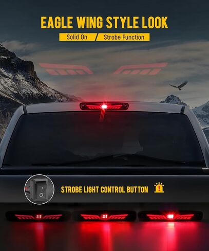Partsam Eagle-Wing LED 3rd Third Third Brake Light مع استبدال Strobe لـ 07-13 Silverado/Sierra 1500 2500HD 3500HD ، Red/Whith High Mount الخلفي CAB ROOK LAMP in Saudi Arabia