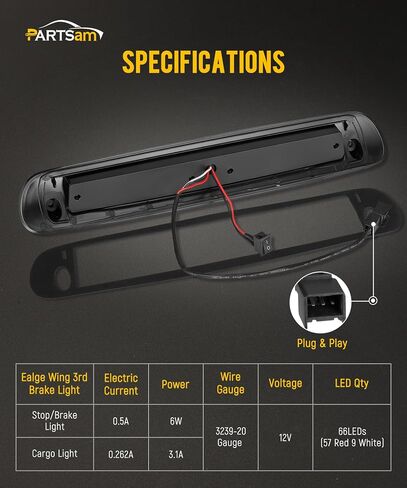 Partsam Eagle-Wing LED 3rd Third Third Brake Light مع استبدال Strobe لـ 07-13 Silverado/Sierra 1500 2500HD 3500HD ، Red/Whith High Mount الخلفي CAB ROOK LAMP in Saudi Arabia