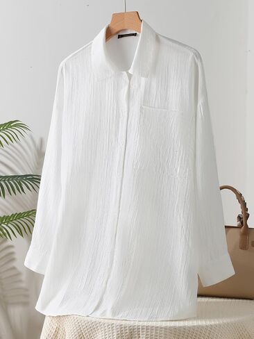Womens Button Down Shirts Oversize Casual Boyfriend Long Sleeve Button Up Shirt Women Plus Size Blouses Tops with Pocket in Kuwait