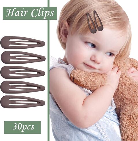 30 PCS Metal Snap Clips ، 4.8cm/1.9inch Clips Frosted Snap Clips ، Hairpins Prety Candy Hairpins Longlip Drop Shape Barrettes للفتيات (الأسود) in Kuwait