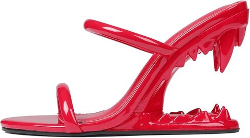 Goiphrri Metallic Wedge Sandals for Women Slip On Shark Teeth Mule Heels Comfortable Open Toe High Heeled Slide Sandals in Kuwait