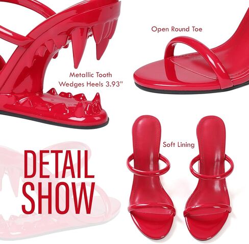 Goiphrri Metallic Wedge Sandals for Women Slip On Shark Teeth Mule Heels Comfortable Open Toe High Heeled Slide Sandals in Kuwait