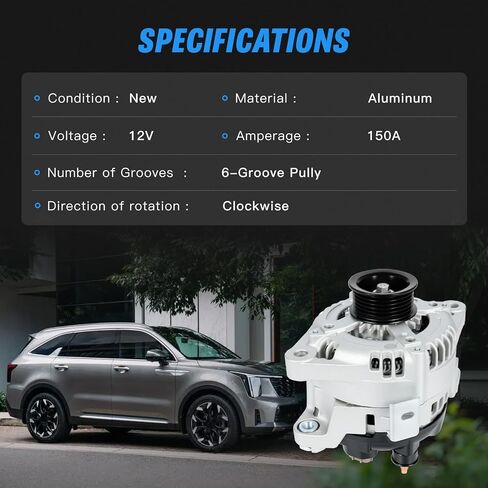 37300-2G061 High Output Alternator 150A 12V Compatible with 2015-2019 Hyundai Sonata,2019 Santa Fe,2017-2018 Santa Fe Sport,2015-2018 Kia Sorento,2016-2018 Optima 2.0L 2.4L,Replaces 1042118790 in Saudi Arabia