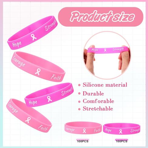 Sratte 400 Pcs Breast Cancer Awareness Lapel Pins and Pink Ribbon Bracelets, 200 Rubber Wristbands, 200 Pink Ribbon Pins, Breast Cancer Awareness Accessories for Women Public Events Decorations Gifts in Saudi Arabia