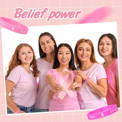 Sratte 400 Pcs Breast Cancer Awareness Lapel Pins and Pink Ribbon Bracelets, 200 Rubber Wristbands, 200 Pink Ribbon Pins, Breast Cancer Awareness Accessories for Women Public Events Decorations Gifts in Saudi Arabia