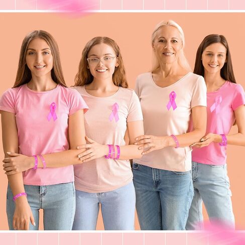 Sratte 400 Pcs Breast Cancer Awareness Lapel Pins and Pink Ribbon Bracelets, 200 Rubber Wristbands, 200 Pink Ribbon Pins, Breast Cancer Awareness Accessories for Women Public Events Decorations Gifts in Saudi Arabia