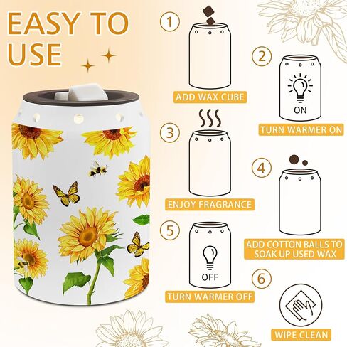 Sunflower Wax Melt Warmer, Farmhouse Sunflower Decor, Housewarming Gifts for Women, Electric Ceramic Wax Warmer for Bathroom Kitchen Home in Kuwait