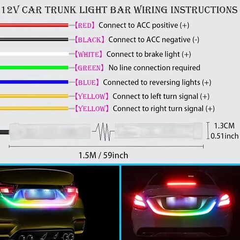 شريط ضوء غطاء محرك السيارة LED ، 59 بوصة LED شريط الضوء أثناء النهار ، مرنة أضواء الشريط LED ، وذيل ذيل Tail Turn Lights أضواء الفرامل للسيارات in Kuwait