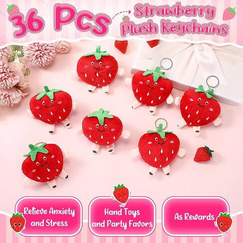 XunYee 24 Pcs Cute Strawberry Fruit Keychains Strawberry Plush Pendant Red Strawberry Plush Stuffed Keychain Kawaii Strawberry Purse Charm Strawberry Goodie Bag for Strawberry Party Favor Supplies in Saudi Arabia
