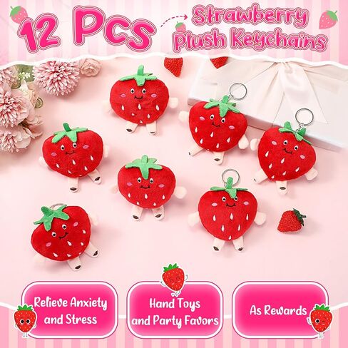 XunYee 24 Pcs Cute Strawberry Fruit Keychains Strawberry Plush Pendant Red Strawberry Plush Stuffed Keychain Kawaii Strawberry Purse Charm Strawberry Goodie Bag for Strawberry Party Favor Supplies in Saudi Arabia
