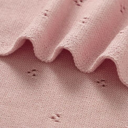 Organic Cotton Baby Blanket Neutral Knitted Soft Crib Blankets | Pointelle Nursery Swaddling Receiving Blankets for Newborn Baby Boy Girl with Cute Stitching Bear 40x30 Inch in Saudi Arabia