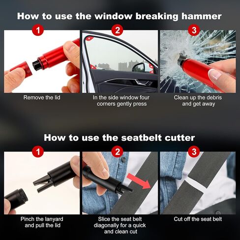 Car Window Breaker Tool: Life Hammer Car Escape Tool and Seat Belt Cutter, Glass Cutter with 4 Test Glasses in Saudi Arabia