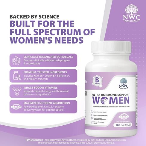 NWC Naturals Ultra-Hormone Support Formula B – Hormone Harmony for Women & Daily Hormone Balance for Women, 180 Capsules – Plant-Based Support with Organic B-Vitamins, Adaptogens & L.E.A.D.S. System in Saudi Arabia