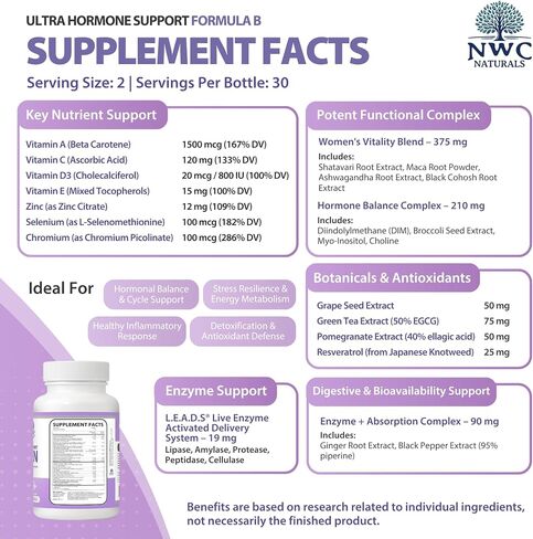 NWC Naturals Ultra-Hormone Support Formula B – Hormone Harmony for Women & Daily Hormone Balance for Women, 180 Capsules – Plant-Based Support with Organic B-Vitamins, Adaptogens & L.E.A.D.S. System in Saudi Arabia
