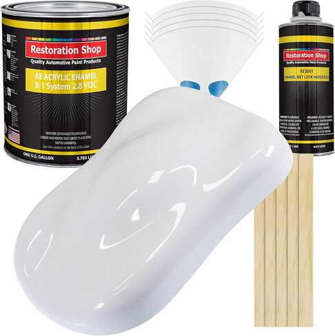 Restoration Shop - Winter White Acrylic Enamel Auto Paint - Complete Gallon Paint Kit - Professional Single Stage High Gloss Automotive, Car, Truck, Equipment Coating, 8:1 Mix Ratio, 2.8 VOC in Saudi Arabia