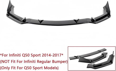 الأمامي الشفاه 3pcs متوافق مع Infiniti Q50 Sport 2014-2017 Front Pumper Lip Spoiliter (Black Black) in Kuwait