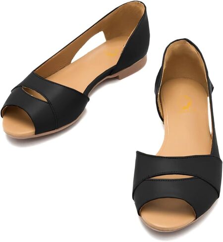 امرأة شوينس مفتوحة أحذية زقزقة من إصبع القدم مسطحة تنزلق على صندل مسطح مستدير أخمص القدمين الجلود غير اللامعة باليه شقة العمل الراحة in Kuwait