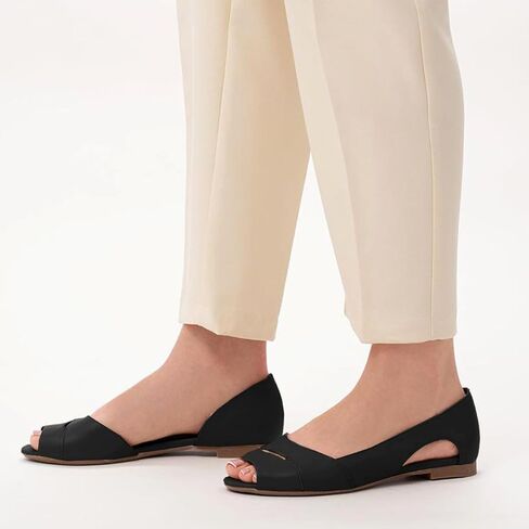 امرأة شوينس مفتوحة أحذية زقزقة من إصبع القدم مسطحة تنزلق على صندل مسطح مستدير أخمص القدمين الجلود غير اللامعة باليه شقة العمل الراحة in Kuwait