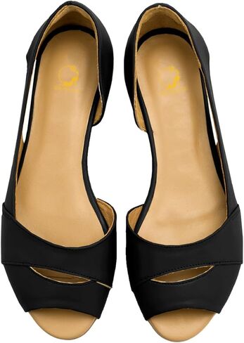 امرأة شوينس مفتوحة أحذية زقزقة من إصبع القدم مسطحة تنزلق على صندل مسطح مستدير أخمص القدمين الجلود غير اللامعة باليه شقة العمل الراحة in Kuwait