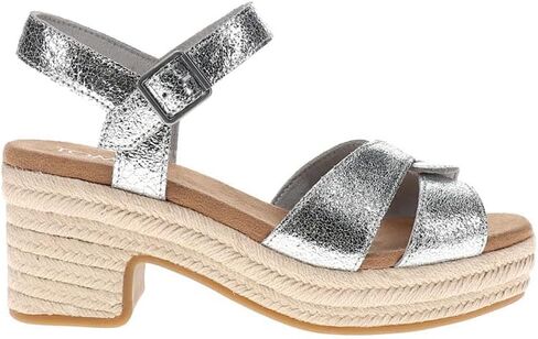 TOMS WOMENS ISLA METALLIC PEEP FORTING BLATCH CLACK SANDALS CASALAD MID MID CHEEL 2-3 " - Silver in Kuwait
