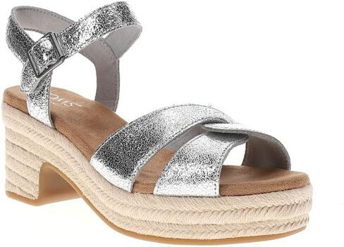 TOMS WOMENS ISLA METALLIC PEEP FORTING BLATCH CLACK SANDALS CASALAD MID MID CHEEL 2-3 " - Silver in Kuwait