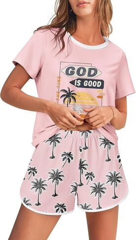 Ekouaer Women's Pajama Sets 2 Piece Lounge Sets Summer Pj Sets Cute Graphic Floral Tees and Shorts with Pockets in Saudi Arabia