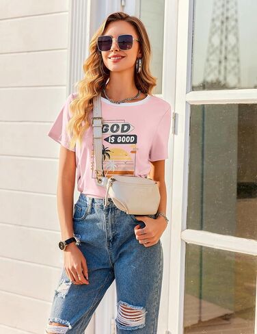 Ekouaer Women's Pajama Sets 2 Piece Lounge Sets Summer Pj Sets Cute Graphic Floral Tees and Shorts with Pockets in Saudi Arabia