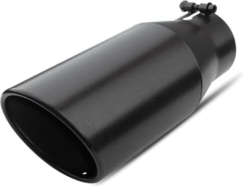3.5 inch Inlet Exhaust Tip, 5" Outlet 12" Overall Length Stainless Steel Exhaust Tail Pipe, Bolt-On, Rolled Edge, Slant Sleek Angle Cut, Polished Tailpipe, Black in Saudi Arabia