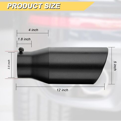 3.5 inch Inlet Exhaust Tip, 5" Outlet 12" Overall Length Stainless Steel Exhaust Tail Pipe, Bolt-On, Rolled Edge, Slant Sleek Angle Cut, Polished Tailpipe, Black in Saudi Arabia