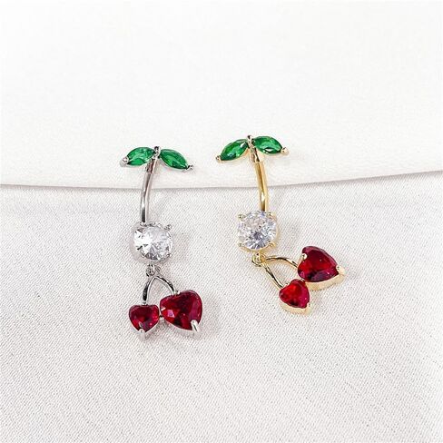 لطيف 316L الصلب الجراحي CZ DANGER BELLY BELLY RING 14G CRYSTER Cherry Belly Belly Rings Navel Curved Gurved Bodling Body Body Jewelry 3/8 Inch in Saudi Arabia