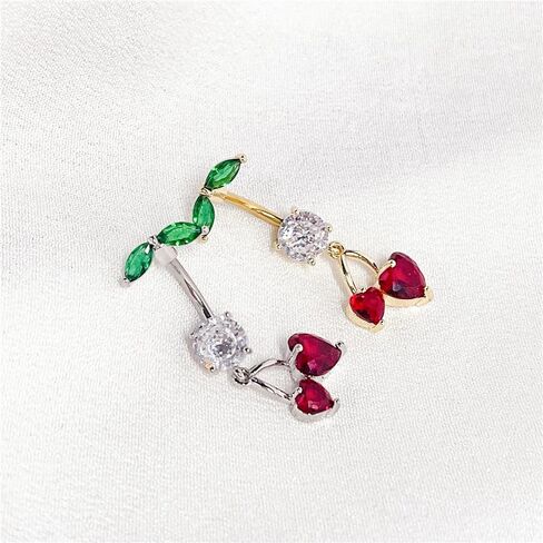 لطيف 316L الصلب الجراحي CZ DANGER BELLY BELLY RING 14G CRYSTER Cherry Belly Belly Rings Navel Curved Gurved Bodling Body Body Jewelry 3/8 Inch in Saudi Arabia