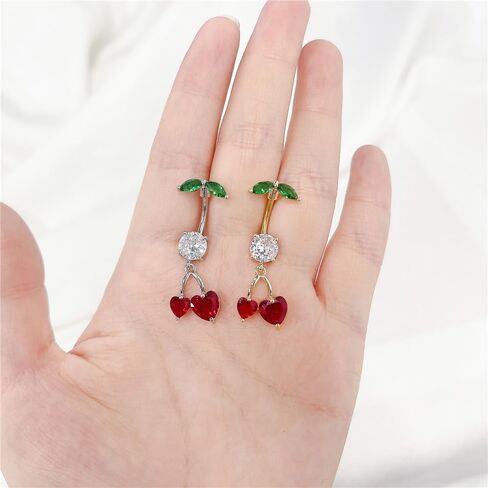 لطيف 316L الصلب الجراحي CZ DANGER BELLY BELLY RING 14G CRYSTER Cherry Belly Belly Rings Navel Curved Gurved Bodling Body Body Jewelry 3/8 Inch in Saudi Arabia