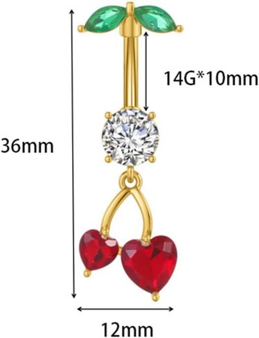 لطيف 316L الصلب الجراحي CZ DANGER BELLY BELLY RING 14G CRYSTER Cherry Belly Belly Rings Navel Curved Gurved Bodling Body Body Jewelry 3/8 Inch in Saudi Arabia
