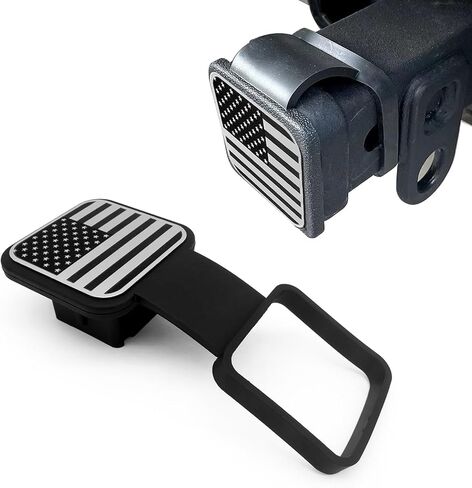 Rubber Trailer Hitch Dust Plug Square Mouth Protection Cover Traction Cover Trailer Hook Dust Plug Fit for RV SUV and Cars (American Flag Silver) in Saudi Arabia