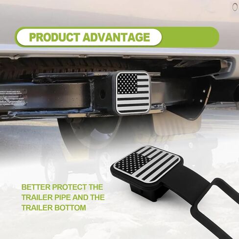 Rubber Trailer Hitch Dust Plug Square Mouth Protection Cover Traction Cover Trailer Hook Dust Plug Fit for RV SUV and Cars (American Flag Silver) in Saudi Arabia