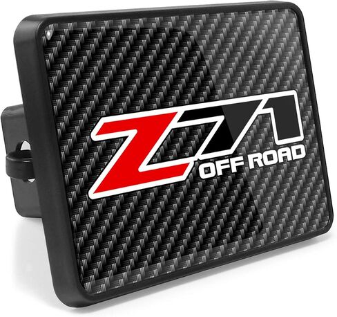 Compatible with - Chevrolet Z71 Off Road UV Graphic Carbon Fiber Look Metal Face-Plate on ABS Plastic 2 Tow Hitch Cover in Saudi Arabia