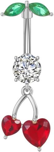 لطيف 316L الصلب الجراحي CZ DANGER BELLY BELLY RING 14G CRYSTER Cherry Belly Belly Rings Navel Curved Gurved Bodling Body Body Jewelry 3/8 Inch in Saudi Arabia