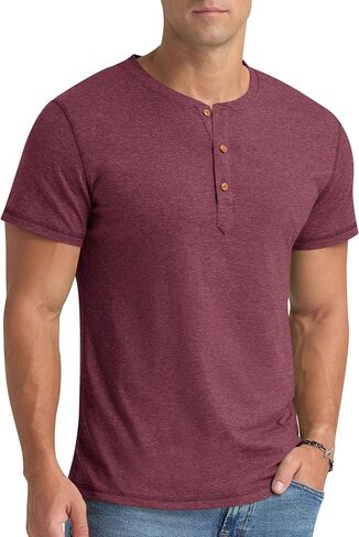 AIMEILGOT MENS HENLEY قمصان قصيرة بأكمام قصيرة غسلت القمصان الرجعية النحيف ناعم القطن الكلاسيكي الصيف المحملات الأساسية in Kuwait